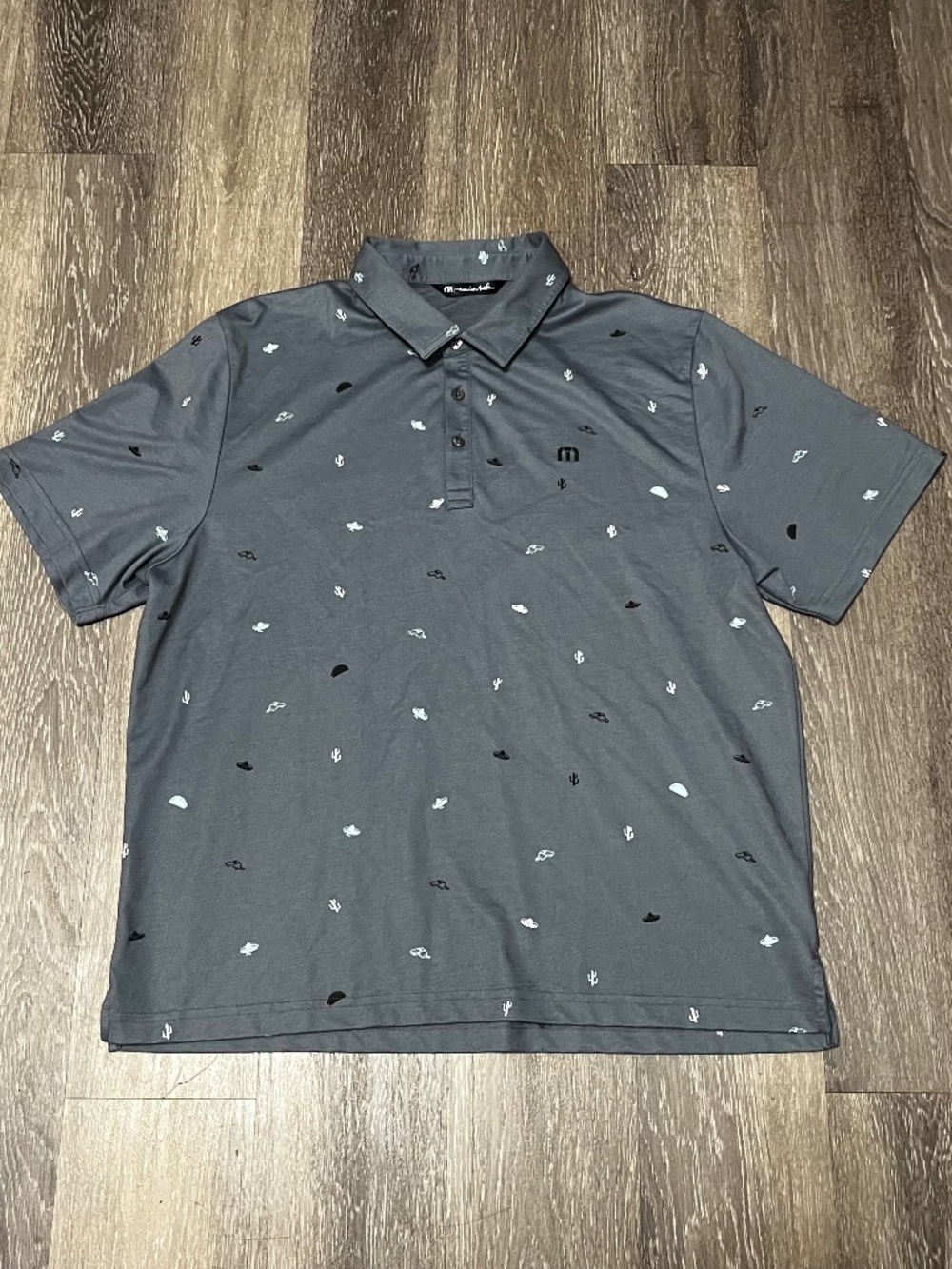 Travis Matthew Golf Polo Shirt Men's XL Gray Geometric Mexican Icons Pima Cotton